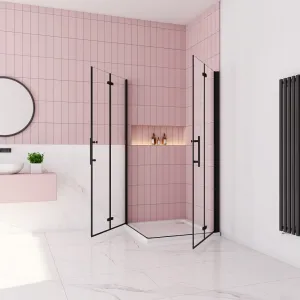 H K - Sprchovací kút MELODY BLACK R100, 100x100 cm so zalamovacími dverami SE-MELODYBLACKR100
