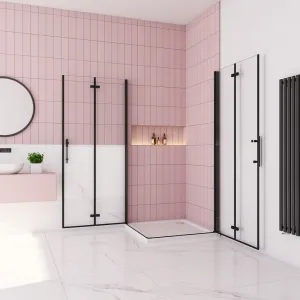 H K - Sprchovací kút MELODY BLACK R100, 100x100 cm so zalamovacími dverami SE-MELODYBLACKR100