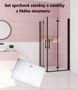 H K - Sprchovací kút MELODY BLACK R908, 90x80 cm so zalamovacími dverami vstup vrátane sprchovej vaničky z liateho mramoru SE-MELODYBLACKR908/THOR-9080