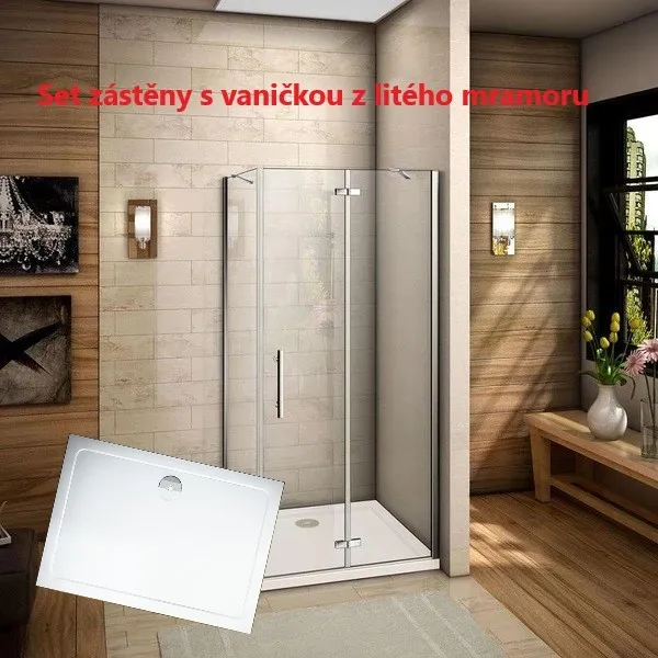 H K - Sprchovací kút MELODY F5 100x70 cm s jednokrídlovými dverami s pevnou stenou, (dvere 100cm / bočná stena 70cm) vrátane sprchovej vaničky z liateho mramoru SE-MELODYF510070/THOR-10070