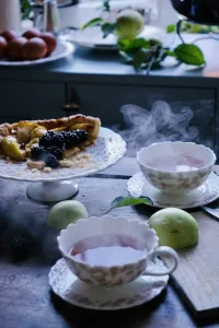Ružový hrnček na čaj s tanierikom 30 cl kolekcia Slåpeblom - Wik & Walsøe