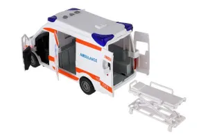 Auto ambulancia plast 26 cm s lehátkom na zotrvačník so svetlom so zvukom
