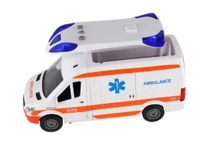 Auto ambulancia plast 26 cm s lehátkom na zotrvačník so svetlom so zvukom