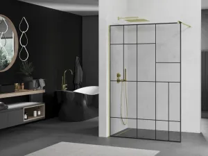 MEXEN/S - KIOTO Sprchová zástena WALK-IN 100x200 cm 8 mm, zlatá, čierny vzor 2 800-100-101-50-78