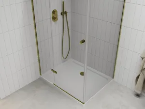 MEXEN/S - Roma obdĺžnikový sprchový kút 100x70, transparent, zlatý + vanička 854-100-070-50-00-4010