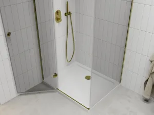 MEXEN/S - Roma sprchový kút 70x80, kyvný, číre sklo, zlatý + vanička 854-070-080-50-00-4010