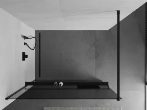 MEXEN/S - KIOTO Sprchová zástena WALK-IN s poličkou a držiakom uterákov 70 x 200, grafit 8 mm, čierna 800-070-121-70-40