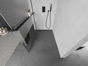 MEXEN/S - KIOTO Sprchová zástena WALK-IN s poličkou a držiakom uterákov 80 x 200, transparent/matné sklo 8 mm, čierna 800-080-121-70-35