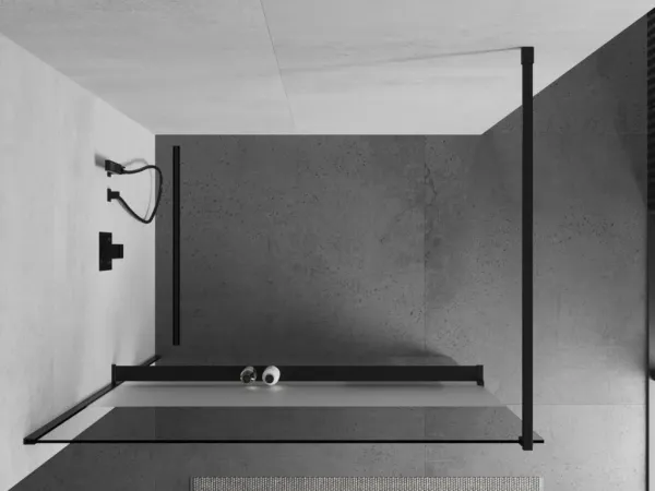 MEXEN/S - KIOTO Sprchová zástena WALK-IN s poličkou a držiakom uterákov 100 x 200, transparent/matné sklo 8 mm, čierna 800-100-121-70-35