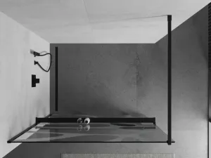 MEXEN/S - KIOTO Sprchová zástena WALK-IN s poličkou a držiakom uterákov 100 x 200, transparent/biely dekor 8 mm, čierna 800-100-121-70-97
