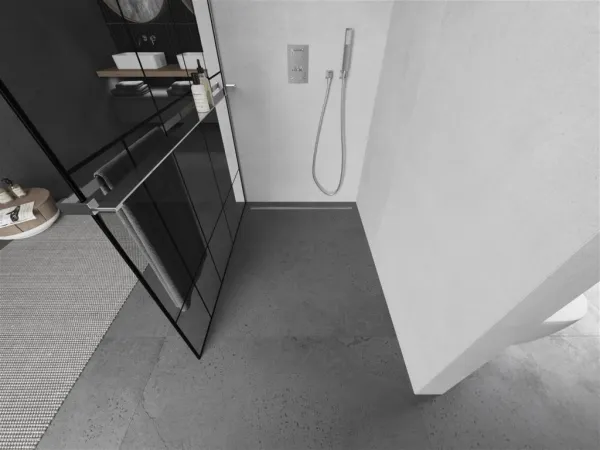 MEXEN/S - KIOTO Sprchová zástena WALK-IN s poličkou a držiakom uterákov 100 x 200, transparent/čierna 8 mm, chróm 800-100-121-01-78
