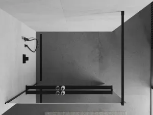 MEXEN/S - KIOTO Sprchová zástena WALK-IN s poličkou a držiakom uterákov 80 x 200, zrkadlové 8 mm, čierna 800-080-121-70-50