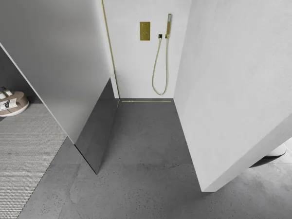 MEXEN/S - KIOTO Sprchová zástena WALK-IN 070x200 cm 8 mm, zlatá, Transparent/matné sklo 800-070-101-50-35