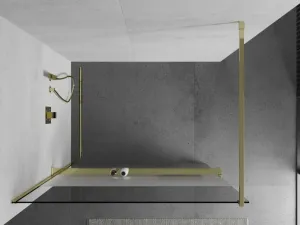 MEXEN/S - KIOTO Sprchová zástena WALK-IN s poličkou a držiakom uterákov 100 x 200, transparent 8 mm, zlatá 800-100-121-50-35