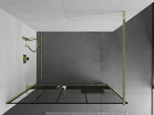MEXEN/S - KIOTO Sprchová zástena WALK-IN s poličkou a držiakom uterákov 100 x 200, transparent/čierna 8 mm, zlatá 800-100-121-50-78