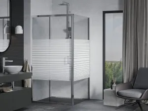 MEXEN/S - APIA sprchovací kút 100x100, dekor - pruhy, chróm 840-100-100-01-20