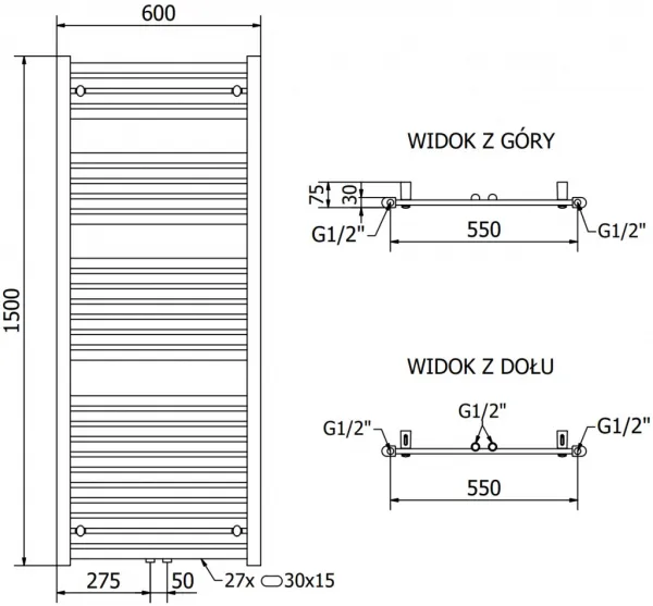 MEXEN - Hades vykurovací rebrík/radiátor 1500 x 600 mm, 812 W, čierna W104-1500-600-00-70