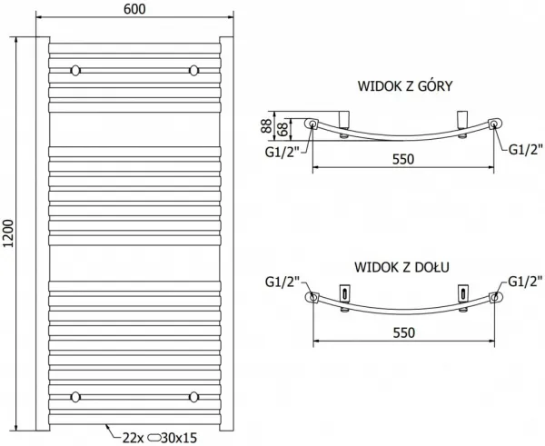 MEXEN - Helios vykurovací rebrík / radiátor 1200 x 600 mm, 664 W, čierna W103-1200-600-00-70