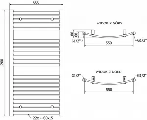 MEXEN - Helios vykurovací rebrík / radiátor 1200 x 600 mm, 664 W, čierna W103-1200-600-00-70