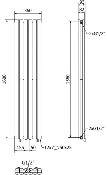 MEXEN - Dallas vykurovací rebrík/radiátor 1600 x 360 mm, 1039 W, antracit W214-1600-360-00-66