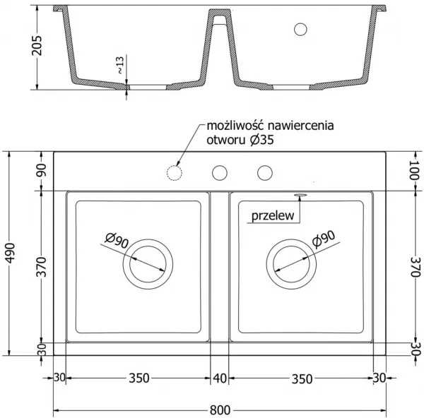 MEXEN/S MEXEN/S - Hektor granitový drez 2-bowl 800 x 480 mm, béžová, čierny sifón 6521802000-69-B