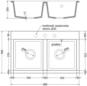 MEXEN/S MEXEN/S - Hektor granitový drez 2-bowl 800 x 480 mm, béžová, čierny sifón 6521802000-69-B
