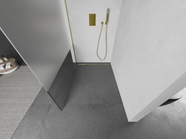 MEXEN/S - Kioto Sprchová zástena WALK-IN 100 x 200, transparent/dekor 8 mm, zlatá kartáčovaná 800-100-101-55-35