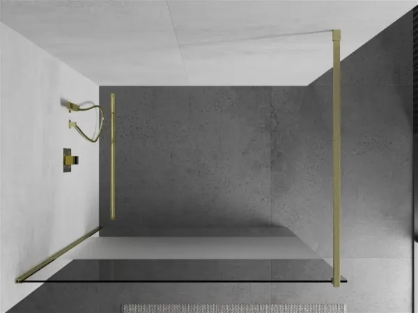 MEXEN/S - Kioto Sprchová zástena WALK-IN 100 x 200, transparent/dekor 8 mm, zlatá kartáčovaná 800-100-101-55-35