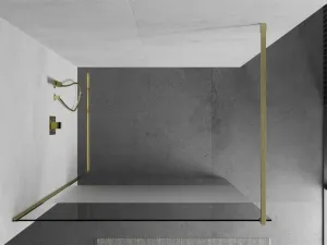 MEXEN/S - Kioto Sprchová zástena WALK-IN 100 x 200, transparent/dekor 8 mm, zlatá kartáčovaná 800-100-101-55-35