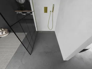 MEXEN/S - Kioto Sprchová zástena WALK-IN 90 x 200, čierny vzor 8 mm, zlatá kartáčovaná 800-090-101-55-78