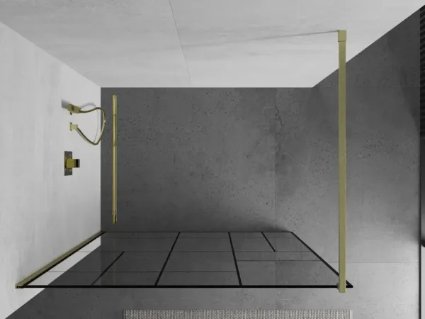 MEXEN/S - Kioto Sprchová zástena WALK-IN 80 x 200, čierny vzor 8 mm, zlatá kartáčovaná 800-080-101-55-78