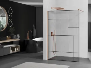 MEXEN/S - Kioto Sprchová zástena WALK-IN 100 x 200, čierny vzor 8 mm, meď kartáčovaná 800-100-101-65-78