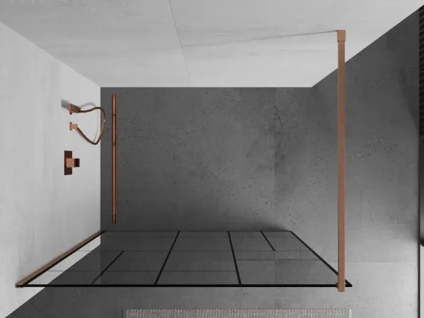MEXEN/S - Kioto Sprchová zástena WALK-IN 100 x 200, čierny vzor 8 mm, meď kartáčovaná 800-100-101-65-78
