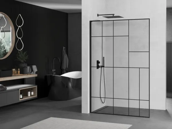 MEXEN/S - Kioto L Sprchová zástena WALK-IN 100 x 200, čierny vzor, čierna 800-100-103-70-78