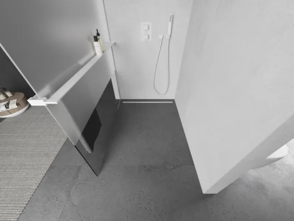 MEXEN/S - Kioto+ Sprchová zástena WALK-IN s poličkou a držiakom uterákov 70 x 200, transparent/vzor, biela 800-070-121-20-35