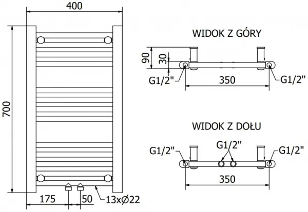 MEXEN - Mars vykurovací rebrík/radiátor 700 x 400 mm, 188 W, chróm W110-0700-400-00-01