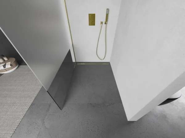 MEXEN/S - Kioto L Sprchová zástena WALK-IN 80 x 200, transparent/dekor, zlatá 800-080-103-50-35