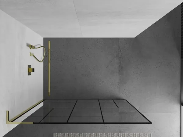 MEXEN/S - Kioto L Sprchová zástena WALK-IN 90 x 200, čierny vzor, zlato 800-090-103-50-78