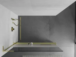 MEXEN/S - Kioto+ L Sprchová zástena WALK-IN s poličkou a držiakom uterákov 80 x 200, transparent/dekor, zlatá 800-080-123-50-35
