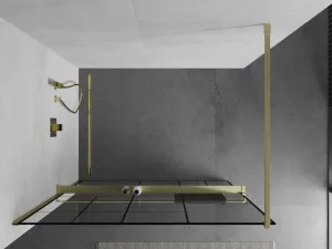 MEXEN/S - Kioto+ Sprchová zástena s poličkou WALK-IN 100 x 200, čierna vzor, zlatá kartáčovaná 800-100-121-55-78
