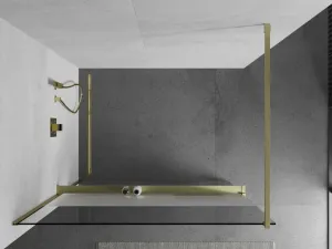 MEXEN/S - Kioto+ Sprchová zástena WALK-IN s poličkou a držiakom uterákov 110 x 200, transparent/dekor, zlatá kartáčovaná 800-110-121-55-35