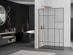 MEXEN/S - Kioto L Sprchová zástena WALK-IN 90 x 200, čierny vzor, meď kartáčovaná 800-090-103-65-78