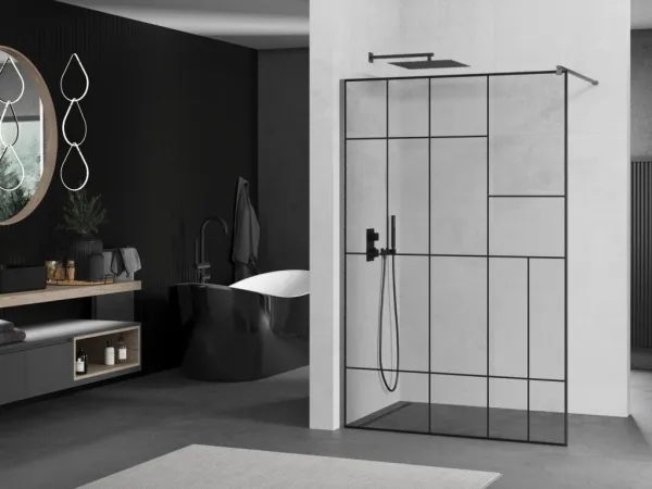 MEXEN/S - Kyoto Sprchová zástena WALK-IN 70 x 200, čierny vzor 8 mm, grafit kartáčovaná 800-070-101-66-78
