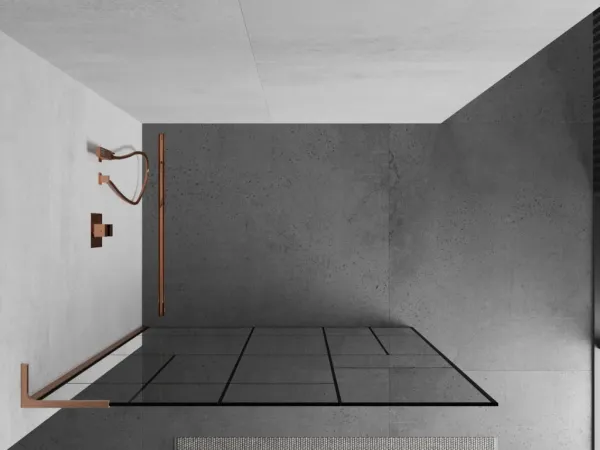 MEXEN/S - Kioto L Sprchová zástena WALK-IN 90 x 200, čierny vzor, meď kartáčovaná 800-090-103-65-78