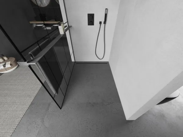 MEXEN/S - Kioto+ Sprchová zástena s poličkou WALK-IN 80 x 200, čierna vzor, grafit kartáčovaná 800-080-121-66-78