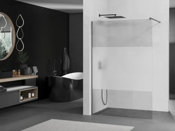 MEXEN/S - Kioto Sprchová zástena WALK-IN 100 x 200, transparent/dekor 8 mm, grafit kartáčovaná 800-100-101-66-35