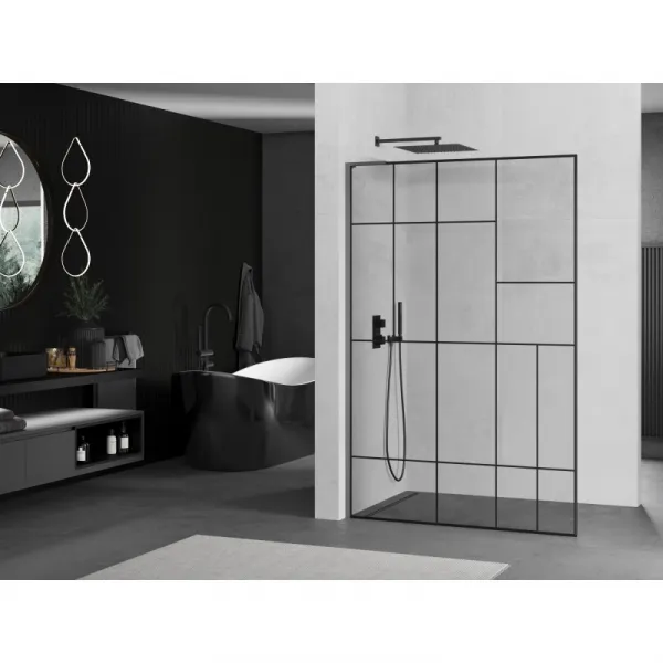 MEXEN/S - Kioto L Sprchová zástena WALK-IN 80 x 200, čierny vzor, grafit metal 800-080-103-95-78
