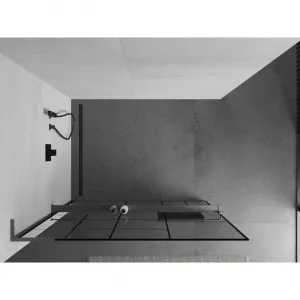 MEXEN/S - Kioto+ L Sprchová zástena WALK-IN s poličkou a držiakom uterákov 100 x 200, čierny vzor, grafit metal 800-100-123-95-78