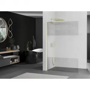 MEXEN/S - Kioto L Sprchová zástena WALK-IN 100 x 200, transparent/dekor, zlatá kartáčovaná 800-100-103-55-35