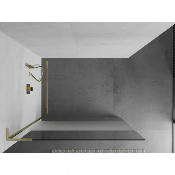 MEXEN/S - Kioto L Sprchová zástena WALK-IN 80 x 200, transparent/dekor, zlatá kartáčovaná 800-080-103-55-35